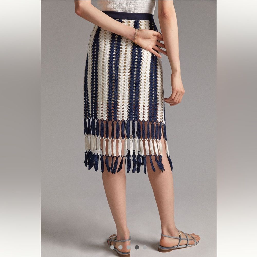 NWT Eva Franco Crochet Skirt Blue White Anthropologie Large - Picture 3 of 11